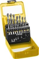 STAYER PROFI 19шт(1-10мм), Набор сверл по металлу, быстрорежущая сталь М2(S6-5-2), класс В, мет.бокс