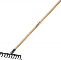 GRINDA GT-12 WOOD, 12 прямых зубцов, размеры 310х80х1300 мм, углерод. сталь, антикор. покрытие, черенок дерев. высш. сорт, садовые грабли (39583-12)