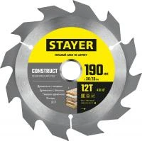 STAYER CONSTRUCT 190 x 30/20мм 12Т, диск пильный по дереву, технический рез