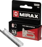 MIRAX тип 53 (A/10/JT21) 6 мм, 1000 шт, калибр 23GA, скобы для степлера (3153-06)